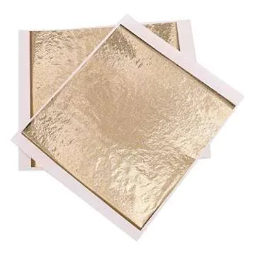 Imitation Gold Foil Sheets - KINNO Champagne Gold Leaf Paper 100 Sheets 5.1 by 5.3 Inches for Paintings, Handcrafts, Picture Frames, Sculpture, Furniture, Arts Decoration, Gilding, Nails, and Wall