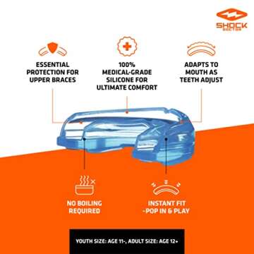 Shock Doctor Mouth Guard for Braces for Sports, Orthodontic Mouth Guard for Braces, Upper & Lower Mouthguard, Mouth Guard for Lacrosse, Hockey, Baseball, Football, Braces Mouth Guard