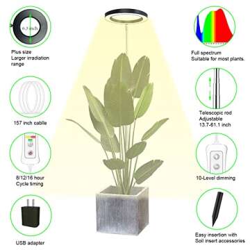 Plant Grow Light,yadoker LED Growing Light Full Spectrum for Indoor Plants,Height Adjustable, Automa...