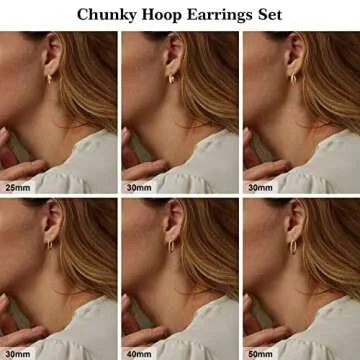 6 Pairs Gold Hoop Earrings Set for Women, S925 Sterling Silver Post Hypoallergenic Chunky Gold Hoop Earrings 14k Real Gold Plated Thick Open Twisted Gold Hoop Earrings for Women Multipack