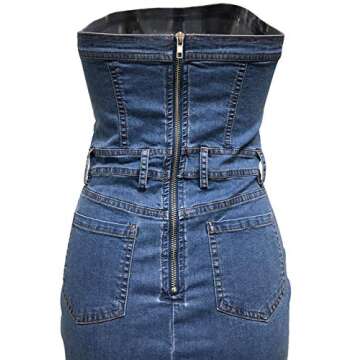SEMATOMALA Women's Sexy Denim Dress One Piece Strapless Sleeveless Bodycon Jeans Tube Midi Dress Club Outfits with Pockets