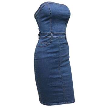 SEMATOMALA Women's Sexy Denim Dress One Piece Strapless Sleeveless Bodycon Jeans Tube Midi Dress Club Outfits with Pockets