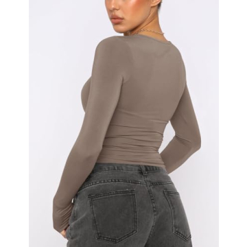 AKEWEI Women's Long Sleeve Crop Top - Soft & Stretchy