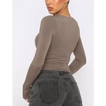 AKEWEI Women's Long Sleeve Crop Top - Soft & Stretchy