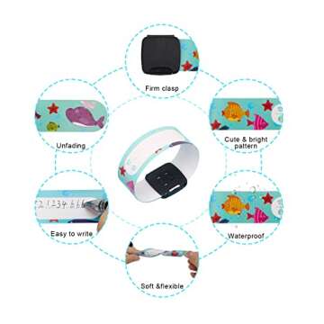 16 Pieces Child Safety ID Wristband, Pletpet Adjustable & Waterproof Kids Id Bracelets, Reusable Identification Bracelet Wristbands for Boys and Girls Outdoor Activity (8 Styles)