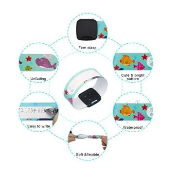 16 Pieces Child Safety ID Wristband, Pletpet Adjustable & Waterproof Kids Id Bracelets, Reusable Identification Bracelet Wristbands for Boys and Girls Outdoor Activity (8 Styles)