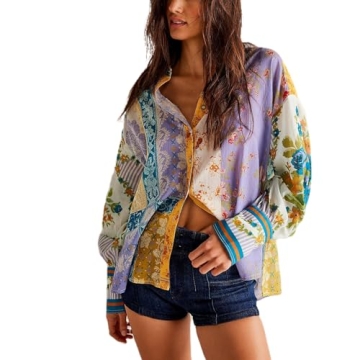 Women Y2k Blouse Shirts Long Sleeve Floral Printed Button Down Shirt Vintage Loose Fit Going Out Top...