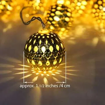 LOUIS CHOICE Moroccan String Lights Battery Powered 20 LED Golden Globe Lights with Timer for Wedding Party, Birthday, Home Decor, Christmas, Indoor Outdoor, Metal Balls, Multifunction, 10 ft