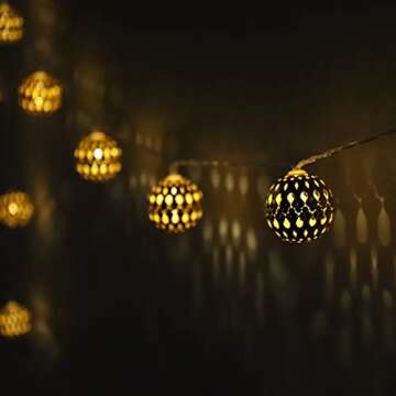 LOUIS CHOICE Moroccan String Lights Battery Powered 20 LED Golden Globe Lights with Timer for Wedding Party, Birthday, Home Decor, Christmas, Indoor Outdoor, Metal Balls, Multifunction, 10 ft