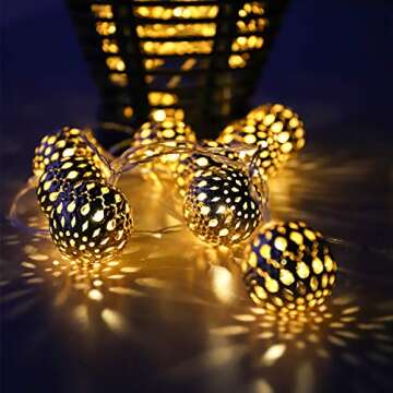 LOUIS CHOICE Moroccan String Lights Battery Powered 20 LED Golden Globe Lights with Timer for Wedding Party, Birthday, Home Decor, Christmas, Indoor Outdoor, Metal Balls, Multifunction, 10 ft