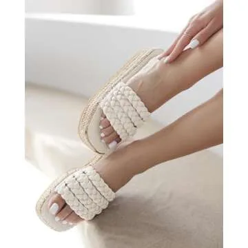 Coutgo Womens Braided Platform Slides for Summer Style