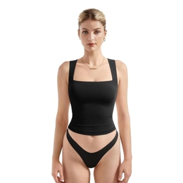 SUUKSESS Women Sexy Square Neck Going Out Crop Sleeveless Tank Top Double Lined Fitted Going Out Tre...