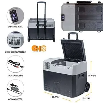 cho Portable Freezer Cooler AC/DC Compressor Refrigerator Fridge Trolley Wheels for Truck RV Boat Party Picnic Camping (52 Liter)