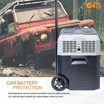 cho Portable Freezer Cooler AC/DC Compressor Refrigerator Fridge Trolley Wheels for Truck RV Boat Party Picnic Camping (52 Liter)