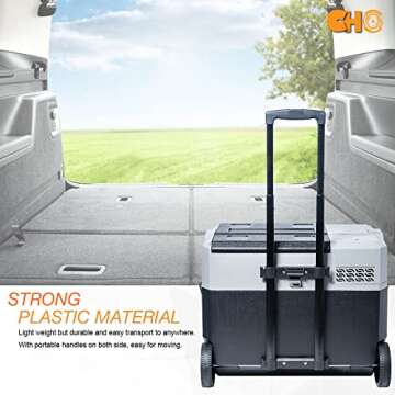 cho Portable Freezer Cooler AC/DC Compressor Refrigerator Fridge Trolley Wheels for Truck RV Boat Party Picnic Camping (52 Liter)