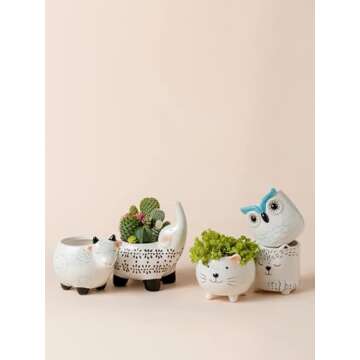 LA JOLIE MUSE Small Succulent Pots with Drainage, Ceramic Animal Planter, Indoor Plant Pots, Cute Cactus Small Flower Pots for Home Decor Gifts for Mom and Office Desk Decoration, Set of 5 Pieces