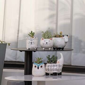 LA JOLIE MUSE Small Succulent Pots with Drainage, Ceramic Animal Planter, Indoor Plant Pots, Cute Cactus Small Flower Pots for Home Decor Gifts for Mom and Office Desk Decoration, Set of 5 Pieces