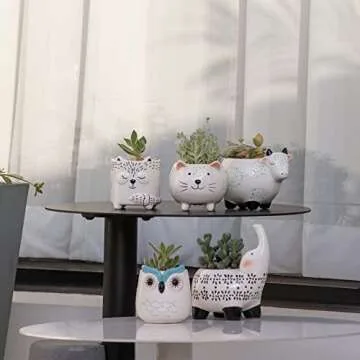 LA JOLIE MUSE Small Succulent Pots with Drainage, Ceramic Animal Planter, Indoor Plant Pots, Cute Cactus Small Flower Pots for Home Decor Gifts for Mom and Office Desk Decoration, Set of 5 Pieces