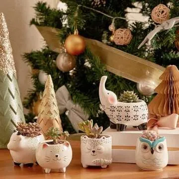 LA JOLIE MUSE Small Succulent Pots with Drainage, Ceramic Animal Planter, Indoor Plant Pots, Cute Cactus Small Flower Pots for Home Decor Gifts for Mom and Office Desk Decoration, Set of 5 Pieces