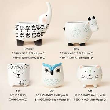 LA JOLIE MUSE Small Succulent Pots with Drainage, Ceramic Animal Planter, Indoor Plant Pots, Cute Cactus Small Flower Pots for Home Decor Gifts for Mom and Office Desk Decoration, Set of 5 Pieces