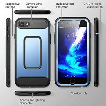 YOUMAKER iPhone SE Case & iPhone 8 / 7 Case, Full Body Rugged with Built-in Screen Protector Heavy Duty Protection Slim Fit Shockproof Cover for iPhone SE & iPhone 8 / 7 (4.7 Inch) - Blue