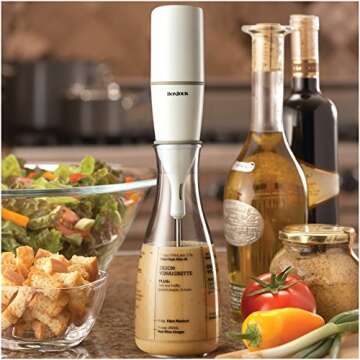 BonJour Chef's Tools Plastic Salad Dressing Carafe and Handheld Mixer, 12-Ounce, Salad Chef, White/Clear