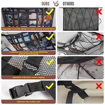 Car Ceiling Cargo Net Pocket Storage Net,29.5"x19.7" Adjustable D-Buckle to Reduce Sagging Car Roof ...
