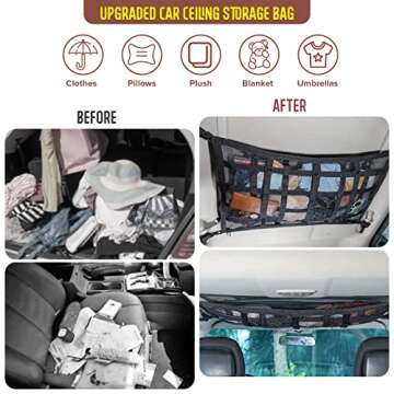 Car Ceiling Cargo Net Pocket Storage Net,29.5"x19.7" Adjustable D-Buckle to Reduce Sagging Car Roof Storage Organizer,Double-Layer Mesh SUV for SUVs,Road Trips,Car Camping Essentials
