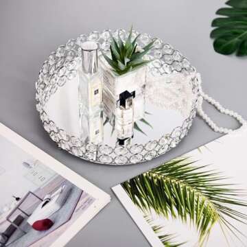 Feyarl Decorative Crystal Tray for Makeup and Organizer