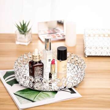 Feyarl Decorative Crystal Tray for Makeup and Organizer
