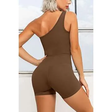 QINSEN Women's Tummy Control Yoga Shorts 2 Piece Outfits Workout Yoga Bra Sets GMY Clothes Brown S