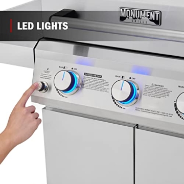 Monument Grills Larger 3-Burner Propane Gas Grills barbeque Stainless Steel Heavy-Duty Cabinet Style with Knob Controls, Mesa 300