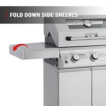 Monument Grills Larger 3-Burner Propane Gas Grills barbeque Stainless Steel Heavy-Duty Cabinet Style with Knob Controls, Mesa 300