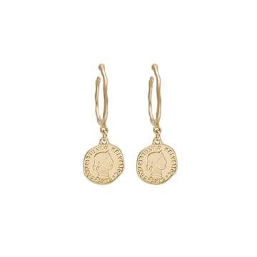 DOUBNINE Gold Coin Earrings | Elizabeth Portrait Hoop Dangle Drop Minimalist Jewelry Gift