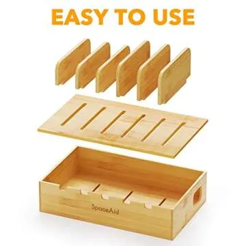 SpaceAid Bamboo Charging Station for Multiple Devices, Cell Phone Docking Stations for Multi Laptop, Tablets and iPads, Nightstand Bedside Desk Device Charger Organizer (Natural)