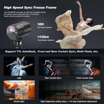 Godox AD100 Pro with AKR1 kit for Photography AD100pro Strobe Flash Light Portable 100Ws 2600mAh Bat...