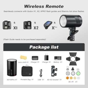 Godox AD100 Pro with AKR1 kit for Photography AD100pro Strobe Flash Light Portable 100Ws 2600mAh Battery 2.4G Wilreless X System 1/8000 HSS 0.01-1.5s Recycling 360 Full Power Flashes