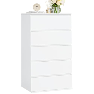 FOTOSOK White Dresser - Modern 5 Drawer Storage Organizer