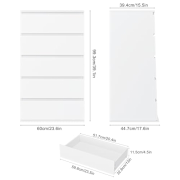 FOTOSOK White Dresser - Modern 5 Drawer Storage Organizer