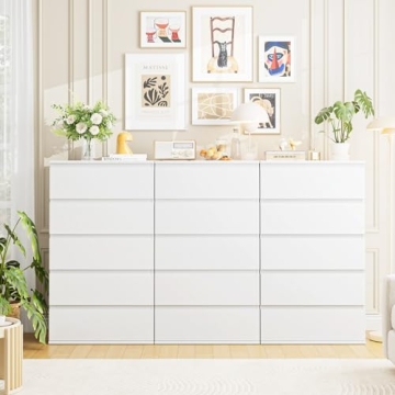 FOTOSOK White Dresser - Modern 5 Drawer Storage Organizer