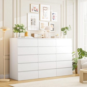 FOTOSOK White Dresser - Modern 5 Drawer Storage Organizer