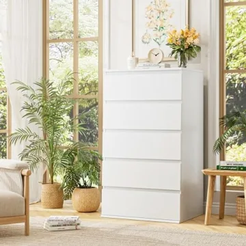 FOTOSOK White Dresser - Modern 5 Drawer Storage Organizer
