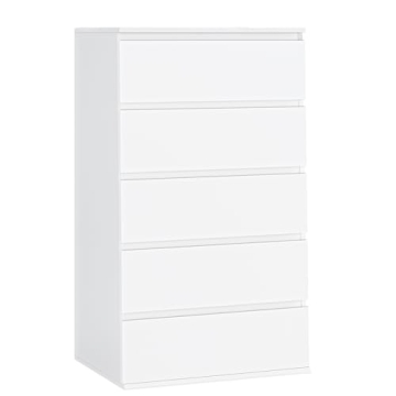FOTOSOK White Dresser - Modern 5 Drawer Storage Organizer