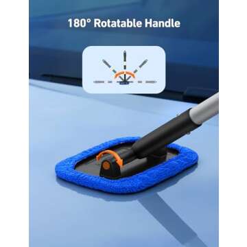 AstroAI Windshield Cleaner, Microfiber car Window Cleaner with 4 Reusable and Washable Microfiber Pads and Extendable Handle Auto Inside Glass Wiper Kit Blue
