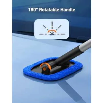 AstroAI Windshield Cleaner, Microfiber car Window Cleaner with 4 Reusable and Washable Microfiber Pads and Extendable Handle Auto Inside Glass Wiper Kit Blue