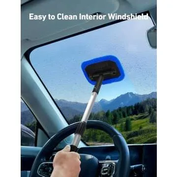 AstroAI Windshield Cleaner, Microfiber car Window Cleaner with 4 Reusable and Washable Microfiber Pads and Extendable Handle Auto Inside Glass Wiper Kit Blue