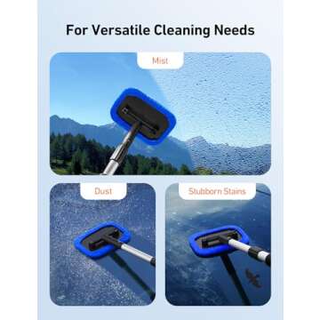 AstroAI Windshield Cleaner, Microfiber car Window Cleaner with 4 Reusable and Washable Microfiber Pads and Extendable Handle Auto Inside Glass Wiper Kit Blue