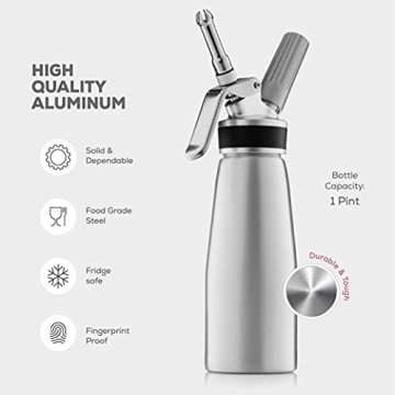 Aluminum Whipped Cream Dispenser with 3 Nozzles & Guide