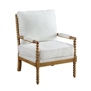 Furniture of America Dedee Mid Century Modern Boucle Fabric Accent Chair with Arms, Wide Spindle and...