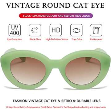 AIEYEZO Oversized Cat Eye Sunglasses for Women Cute Oval Thick Frame Cateye Sun Glasses Chic Retro Style Shades (Green + Blue)